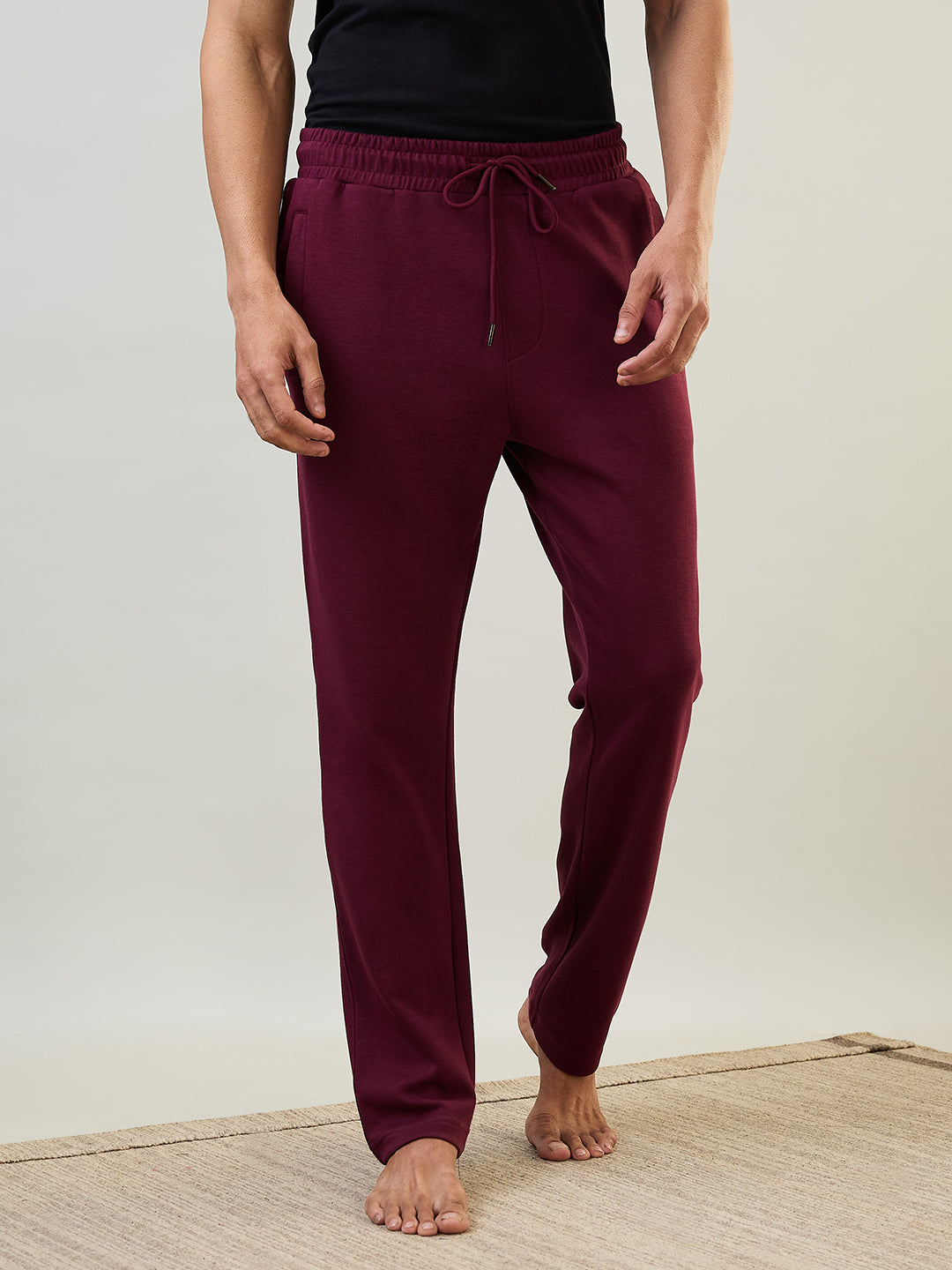 Sleepz Men Maroon Solid Regular Fit Cotton Blend Trackpant