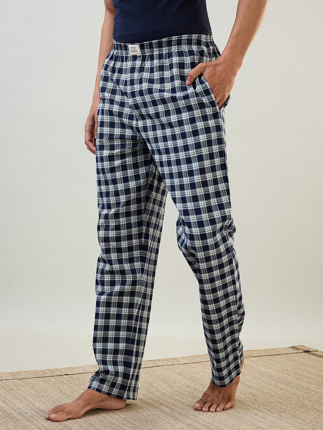 Sleepz Men Blue Checks Regular Fit Cotton Pyjama