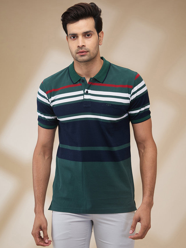 Colorplus Men Green Stripe Regular Fit Cotton T-Shirt – MyRaymond