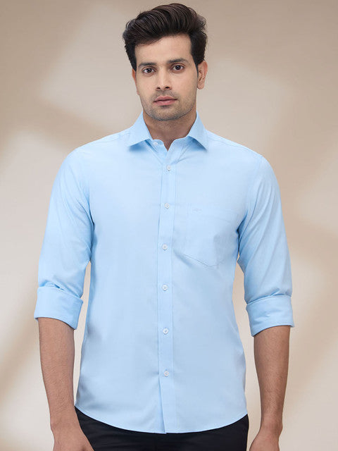 Colorplus Men Blue Plain Regular Fit Cotton Casual Shirts