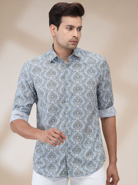 Colorplus Men Grey Printed Regular Fit Cotton Blend Printed Casual Shirt