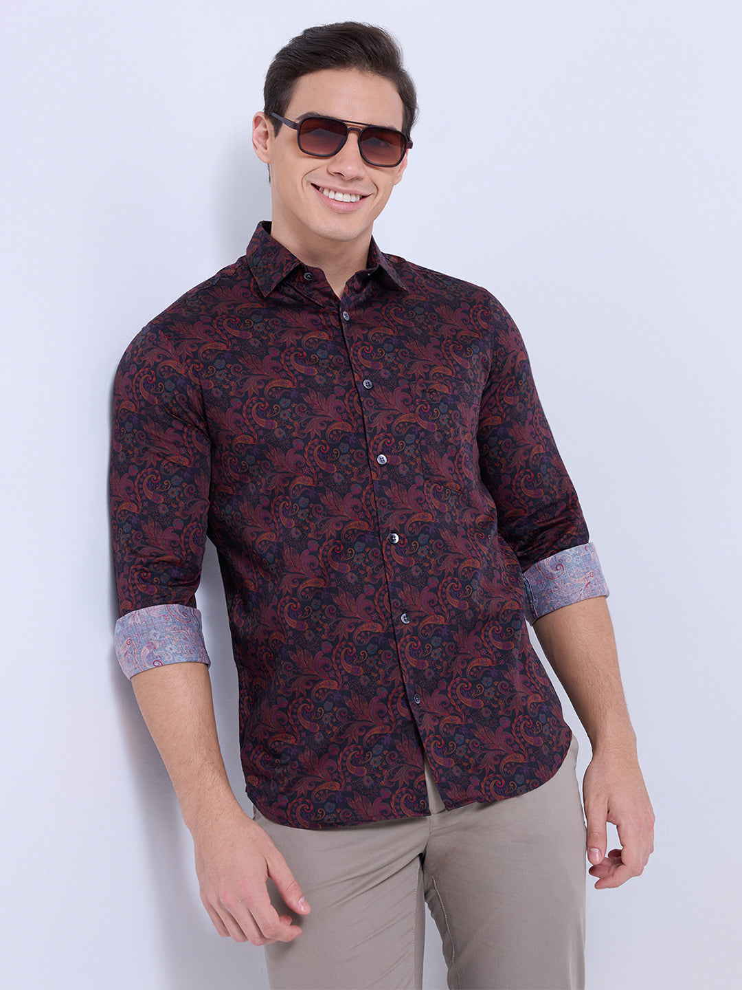 Colorplus Men Brown Print Regular Fit Cotton Casual Shirt
