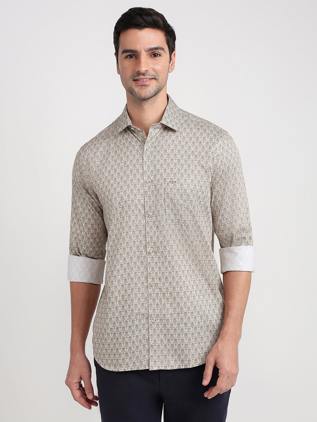 Colorplus Men Brown Printed Regular Fit Cotton Full Sleeve Casual Shirt