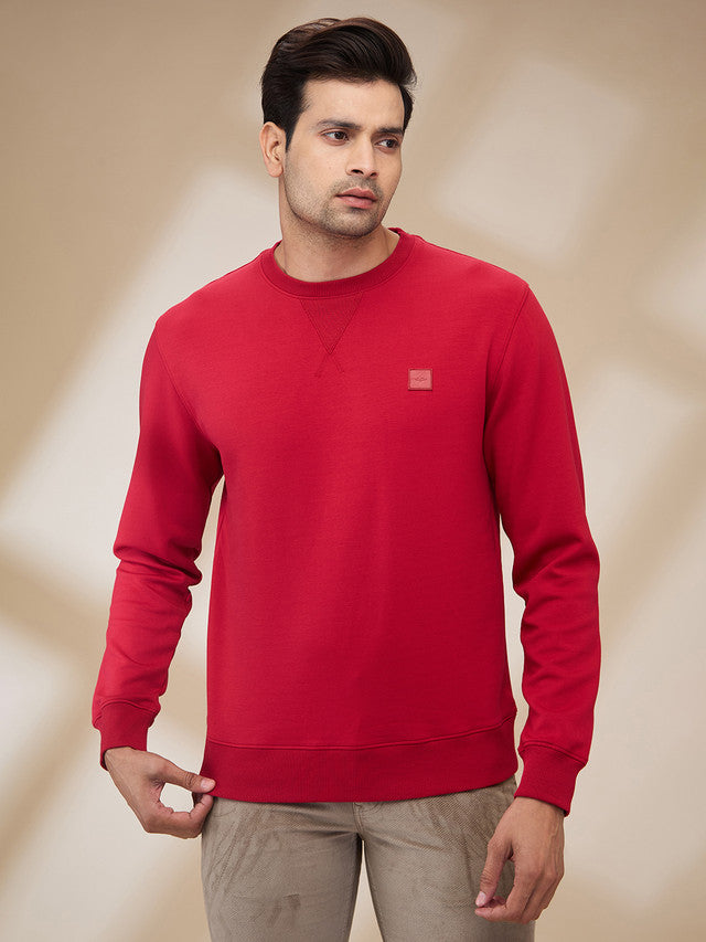 Colorplus Men Red Solid Regular Fit Polyester Blend Sweatshirt