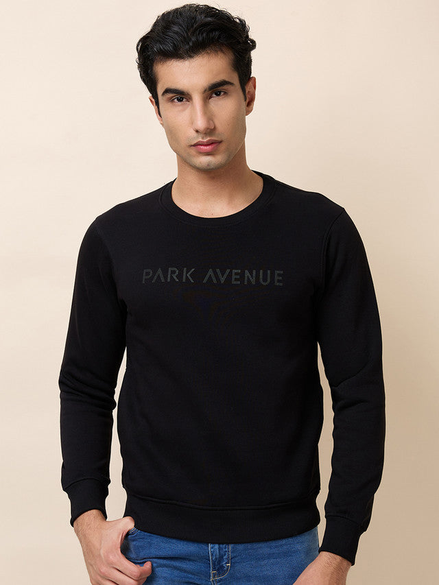 Park Avenue Men Black Grindle Fleece Slim Fit Polyester Blend