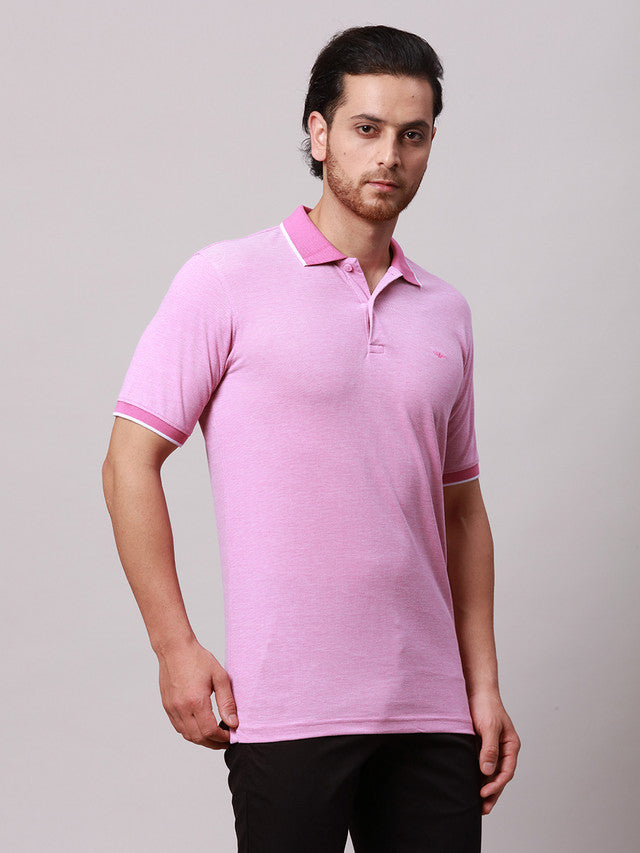Park Avenue Pink Two Tone Slim Fit Half Sleeve Cotton Blend T