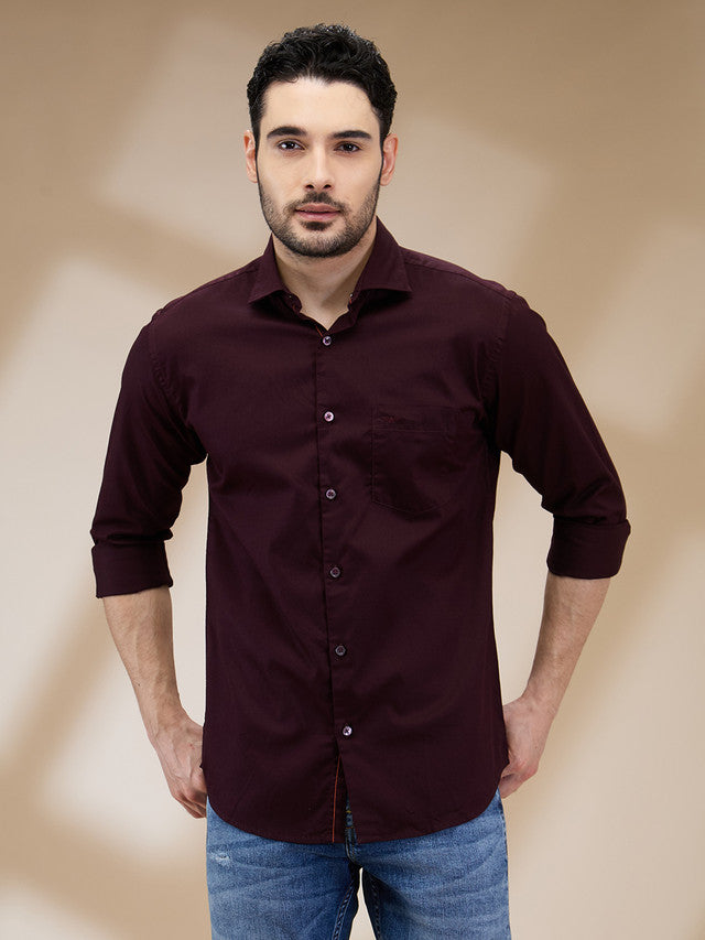 Park Avenue Men Maroon Solid Slim Fit Cotton Casual Shirt
