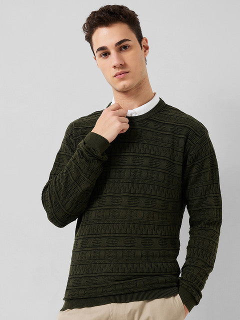 Park Avenue Men Green Solid Regular Cotton Sweater MyRaymond