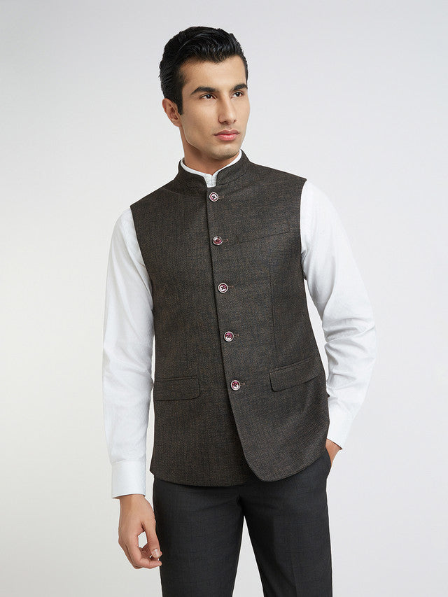 Men Brown Slim Fit Structure Polyester Blend Waist Coat – MyRaymond