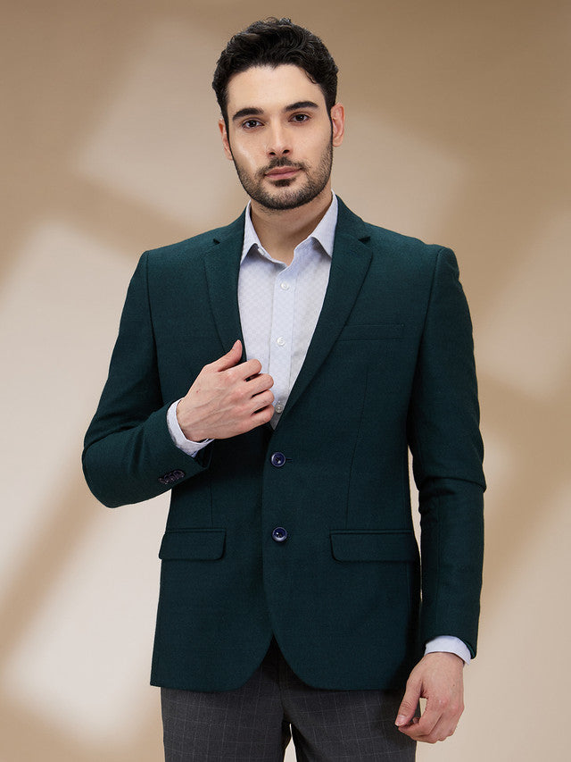 Park Avenue Men Green Solid Slim Fit Polyester Blend Blazer