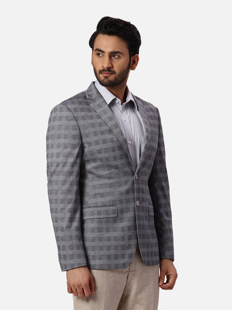 Park Avenue Men Grey Printed Super Slim Fit Terry Blend Blazer