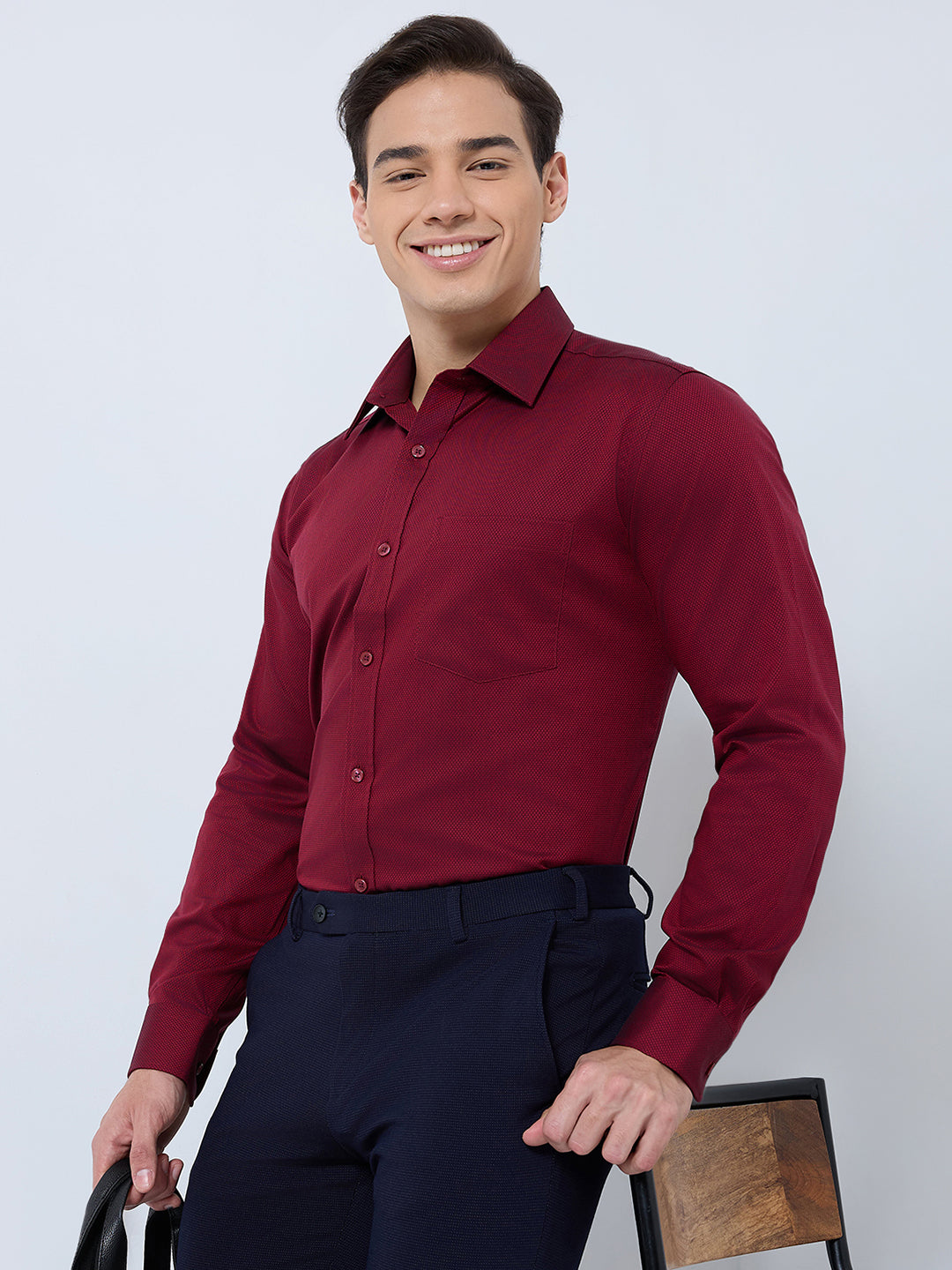 Park Avenue Men Maroon Structure Regular Fit Cotton Shirt – MyRaymond