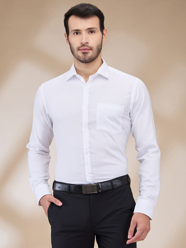 Park Avenue Men White Structure Slim Fit Cotton Formal Shirt