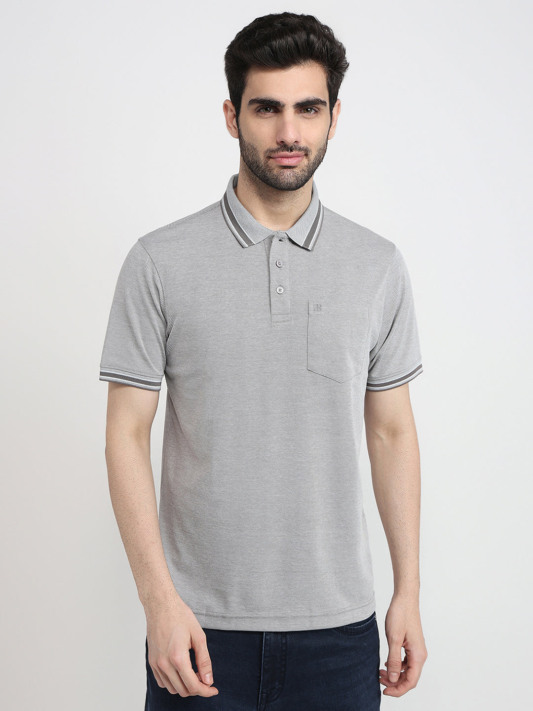 Raymond Men Grey Two Tone Regular Fit Polyester Blend Half Sleeve T-Shirt