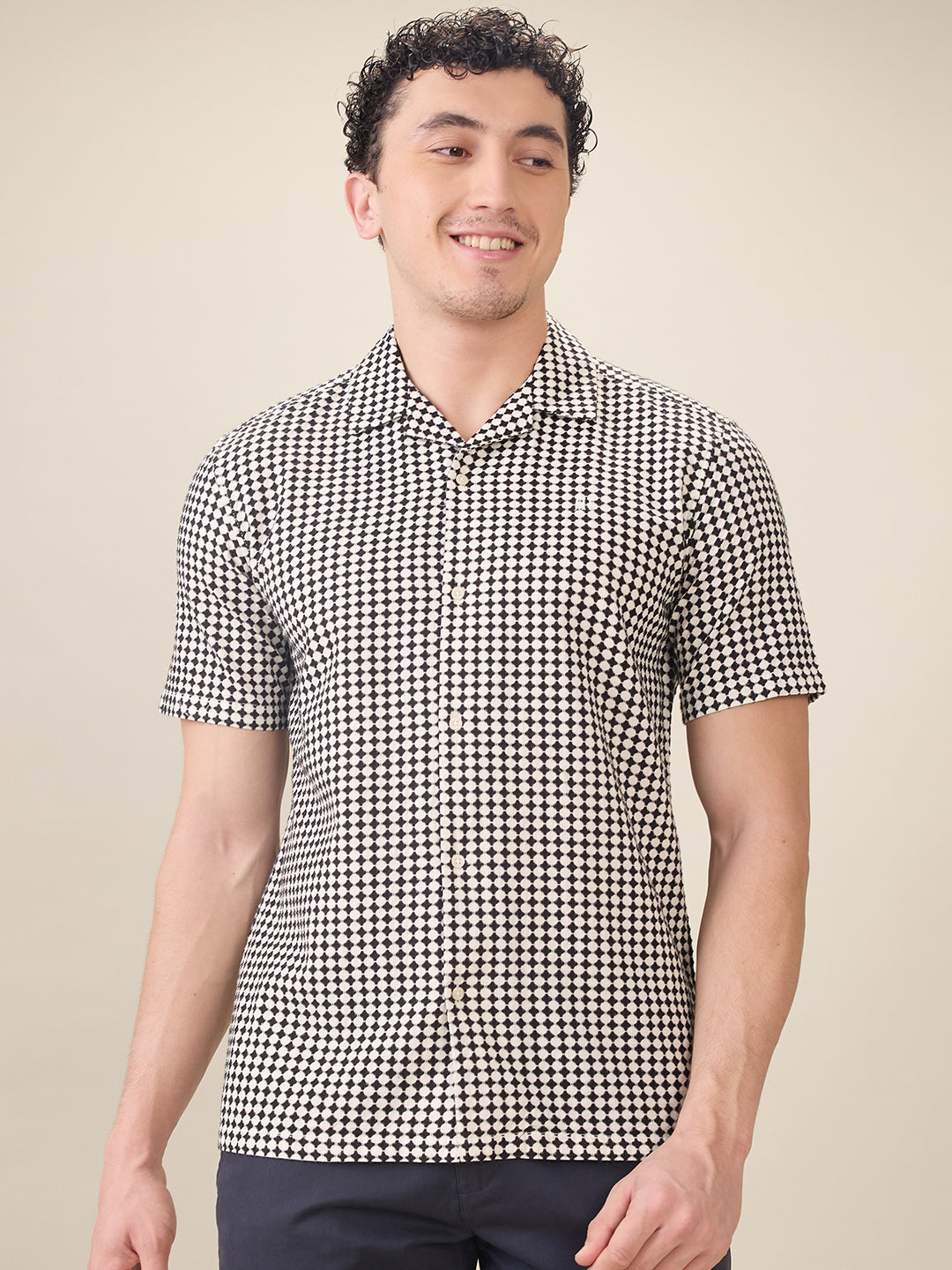 Raymond Men Black Printed Regular Fit Cotton Half Sleeve Casual