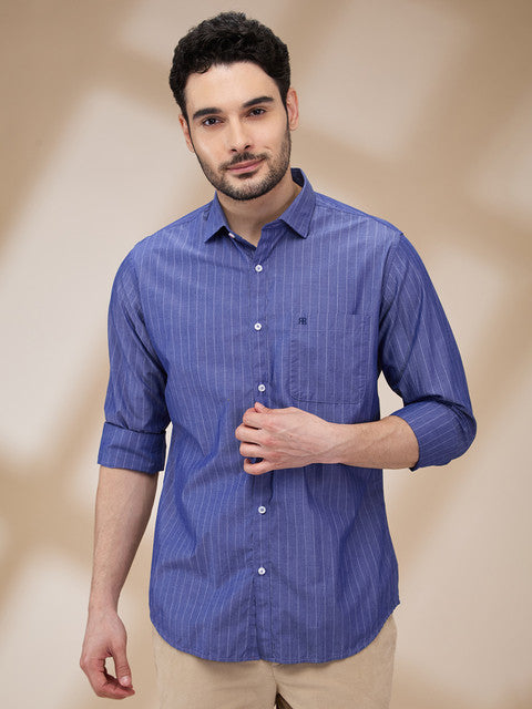 Raymond Men Blue Stripe Slim Fit Cotton Casual Shirts – MyRaymond