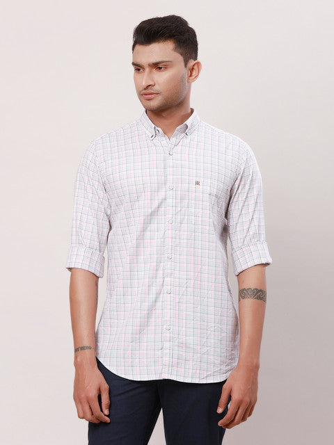Raymond Men Grey Checks Contemporary Fit Cotton Casual Shirts