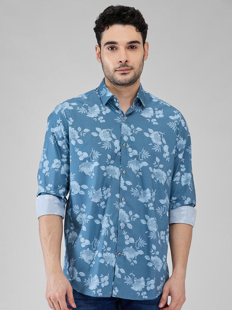 Raymond Men Grey Printed Regular Fit Cotton Blend Casual Shirts