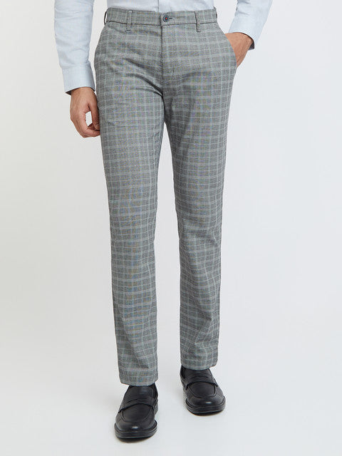 Formal Pants For Men Cotton Checked Trousers Men Grey Slim Fit