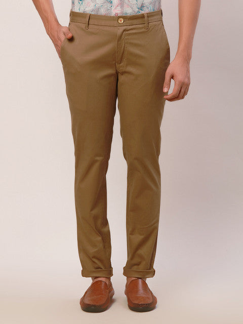 Khaki Raymond Casual Trousers Raymond Men Khaki Solid Slim Fit