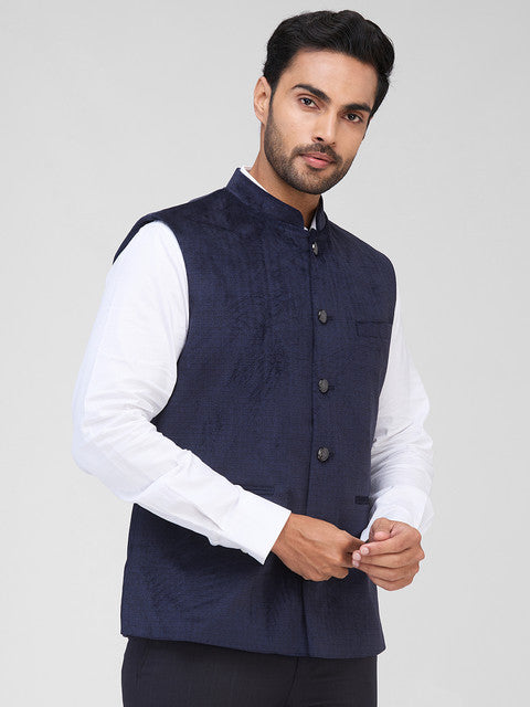 Raymond Men Blue Velvet Contemporary Fit Polyester Waistcoat