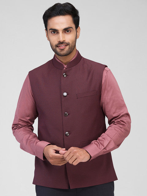 Raymond Men Maroon Structure Contemporary Fit Polyester Blend