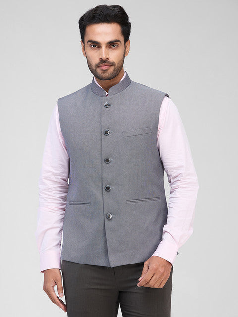 Raymond Men Grey Structure Contemporary Fit Polyester Blend Waistcoat