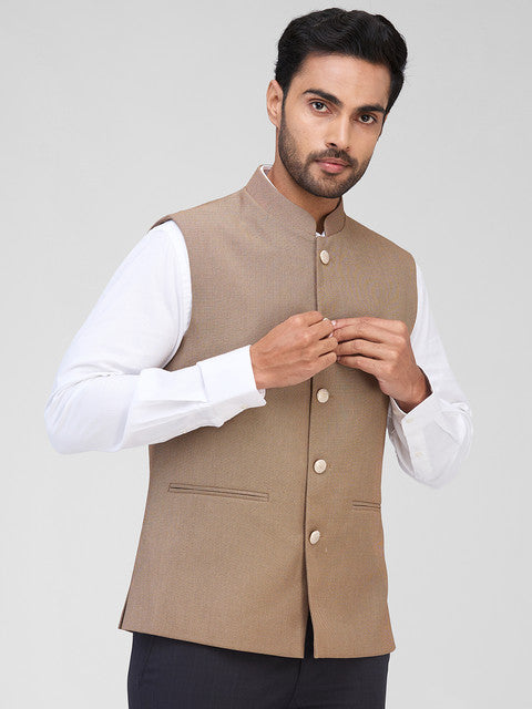 Raymond Men Brown Structure Contemporary Fit Polyester Blend