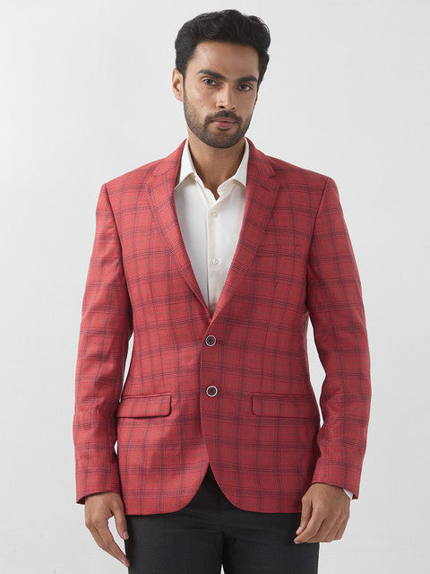 Black Party Wear Raymond Blazers Raymond Men Red Checks Regular