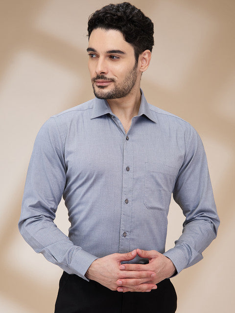 Raymond Men Grey Solid Contemporary Fit Cotton Formal Shirts