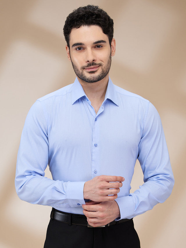 Raymond Men Blue Structure Regular Fit Cotton Blend Formal Shirt