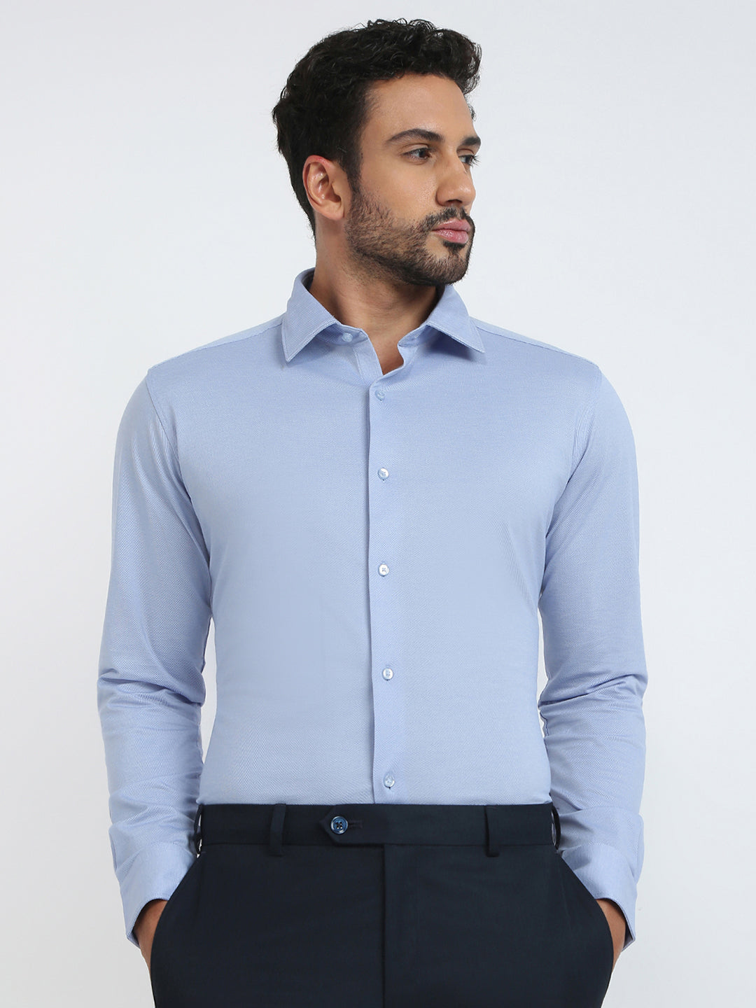 Raymond Men Blue Solid Slim Fit Cotton Blend Formal Shirt – MyRaymond