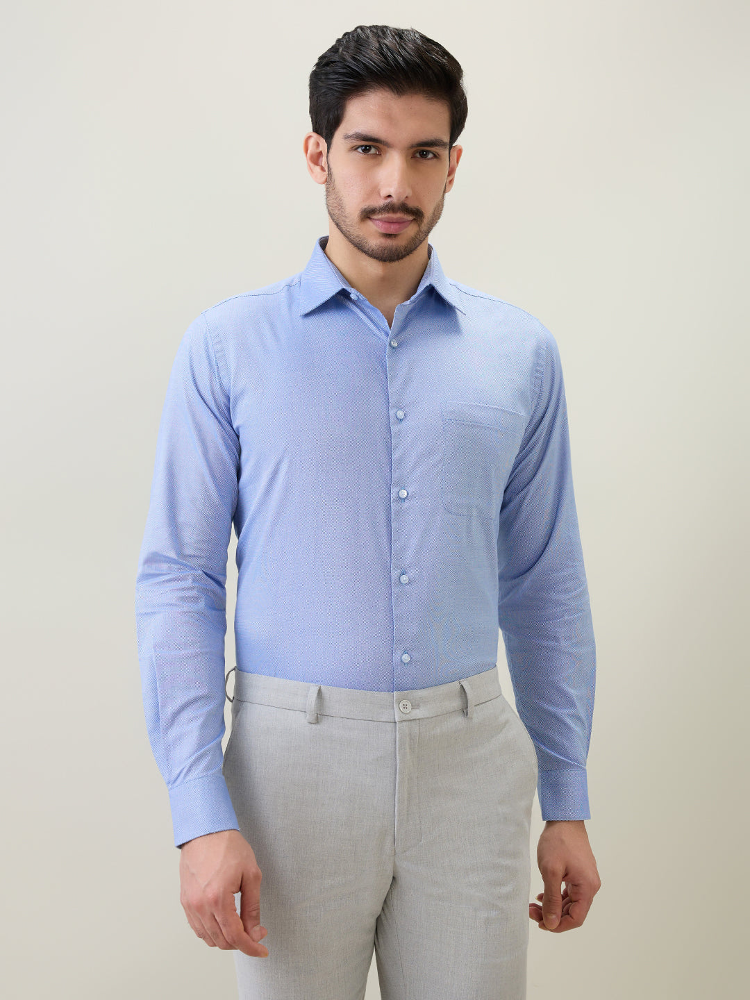 Raymond Men Blue Slim Fit Solid Chambray Formal Shirt – MyRaymond