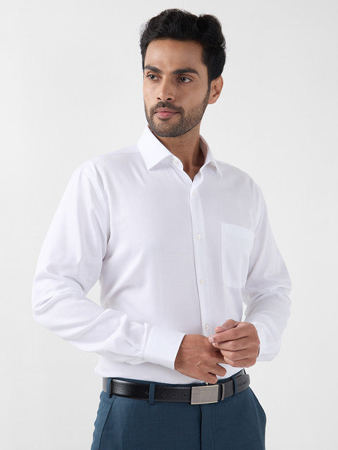 Raymond Men White Solid Contemporary Fit Cotton Wrinkle Free