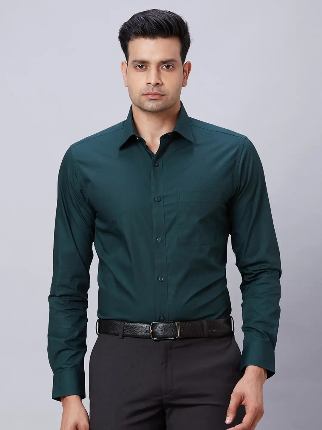 Raymond Men Green Slim Fit Solid Formal Shirt MyRaymond Raymond Men Green Slim Fit Solid Formal Shirt MyRaymond