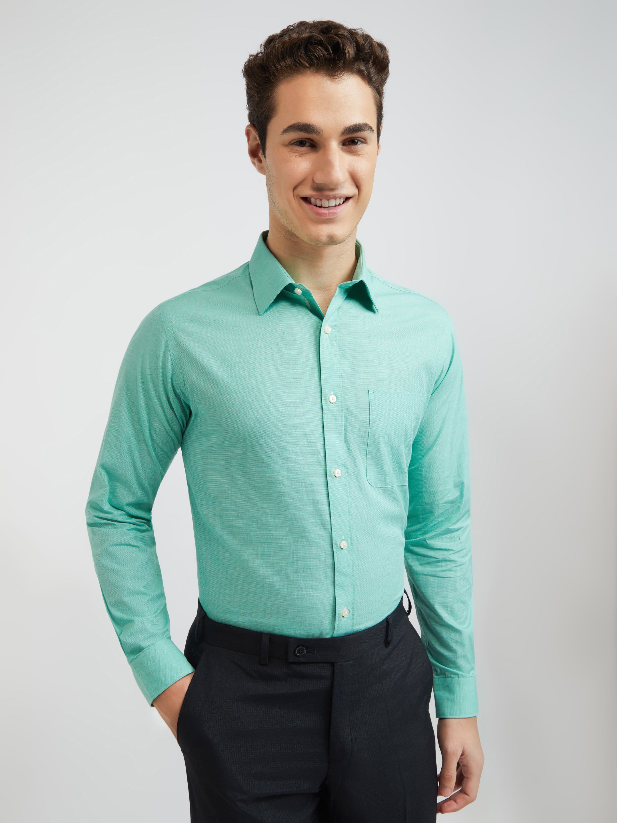 Raymond Men Green Slim Fit Solid Formal Shirt – MyRaymond