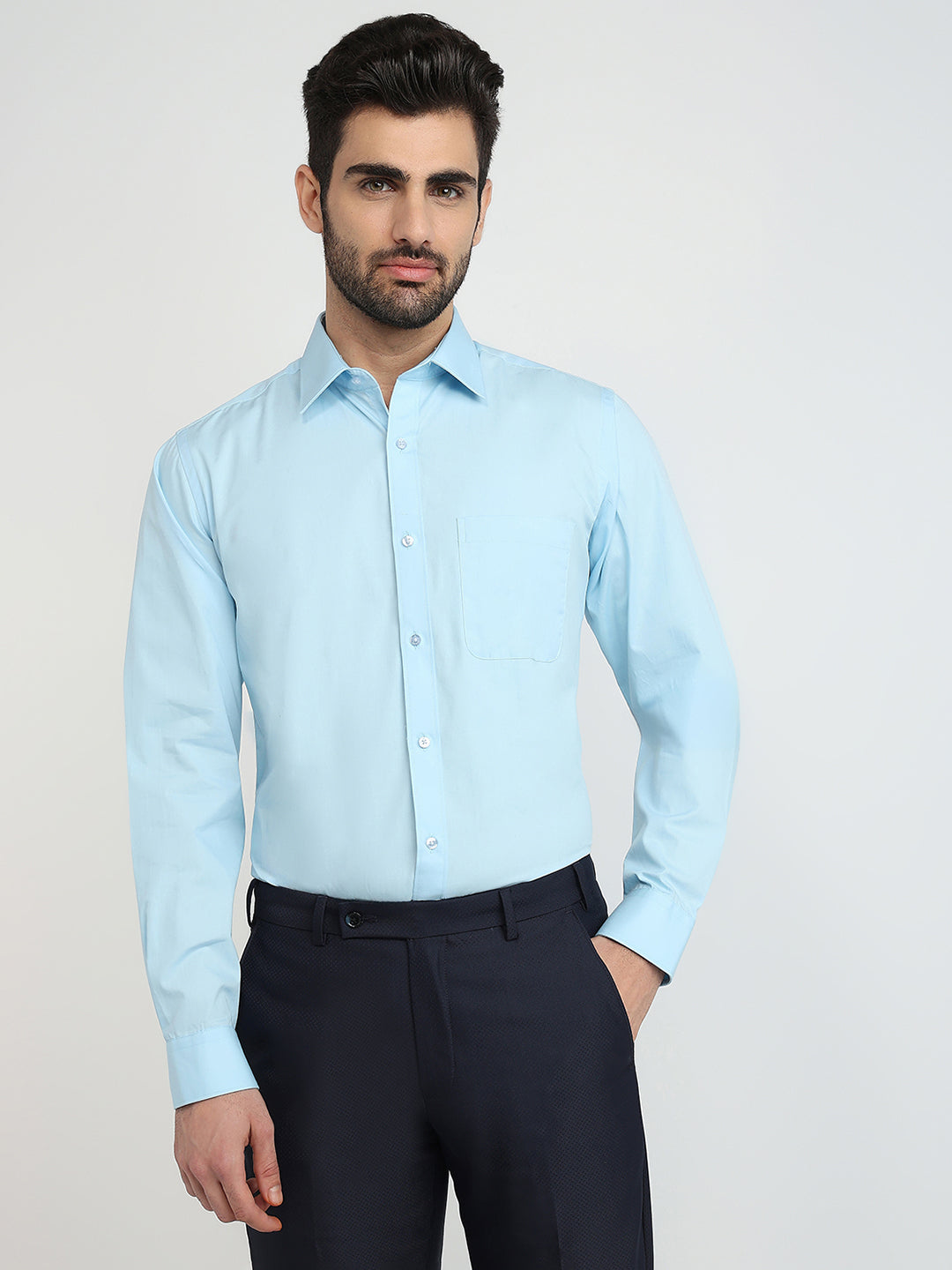 Raymond Men Blue Slim Fit Solid Formal Shirt – MyRaymond