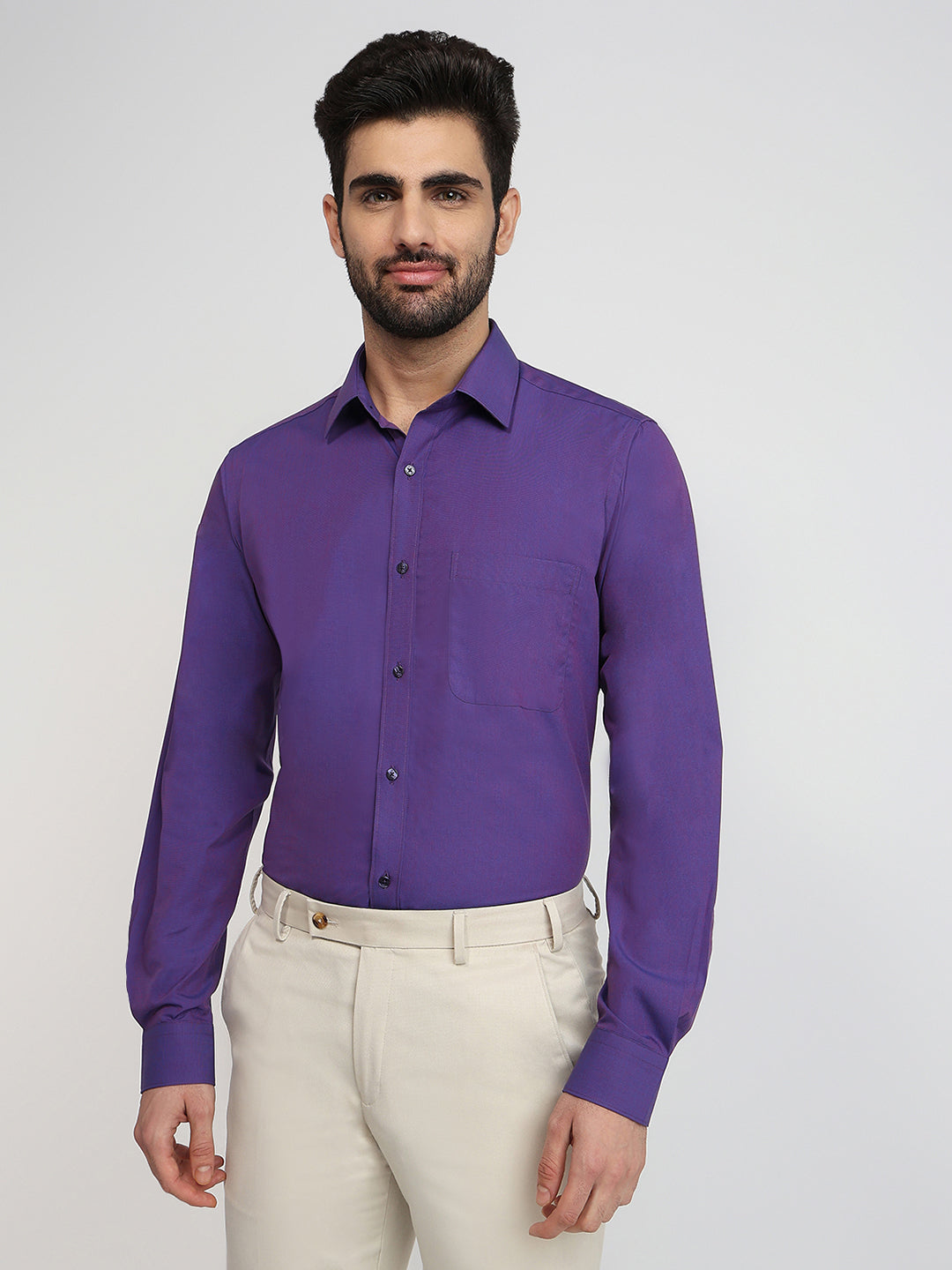 Raymond Men Purple Solid Slim Fit Cotton Formal Shirt – MyRaymond
