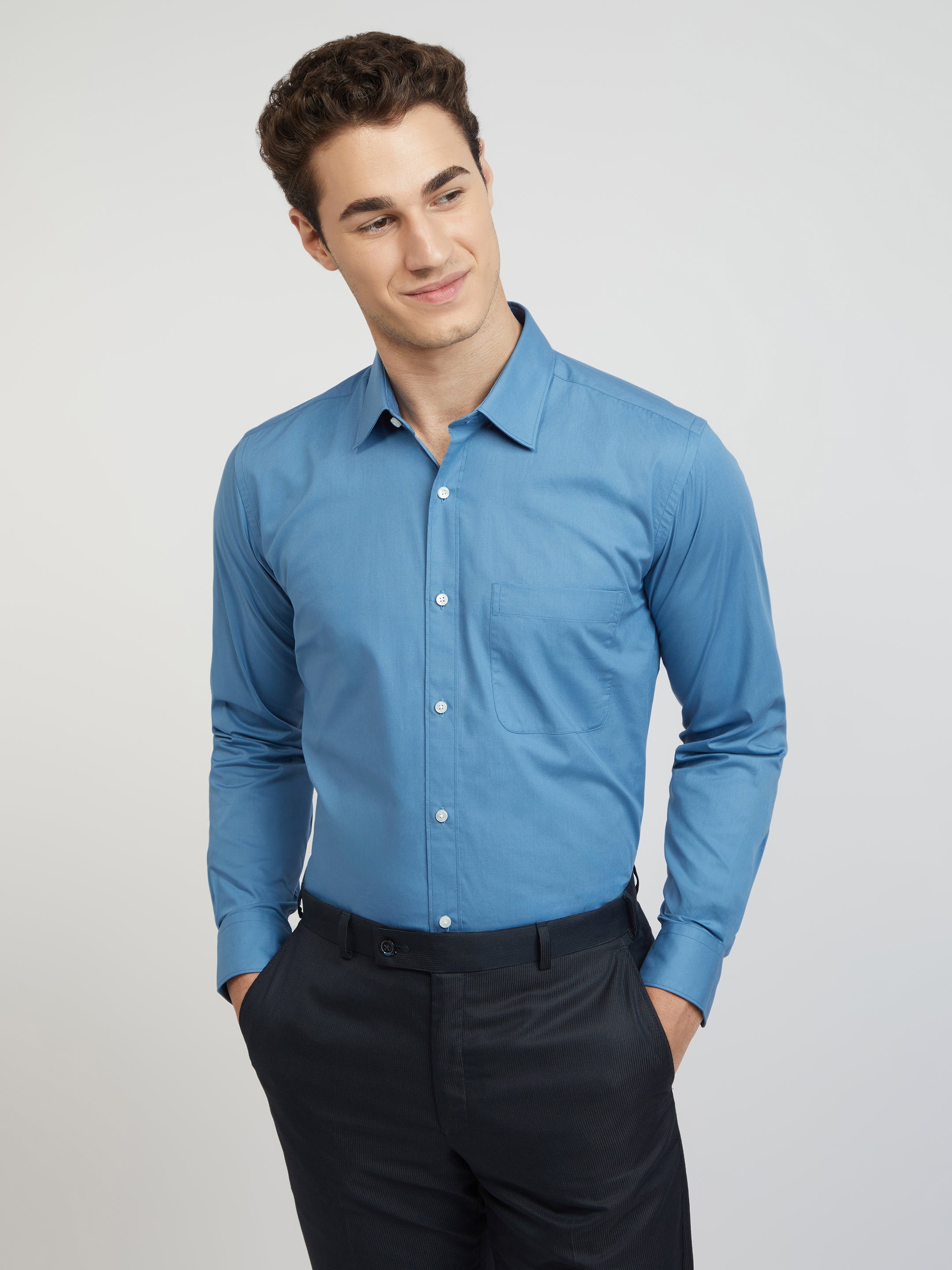 Raymond Men Blue Regular Fit Solid Formal Shirt – MyRaymond