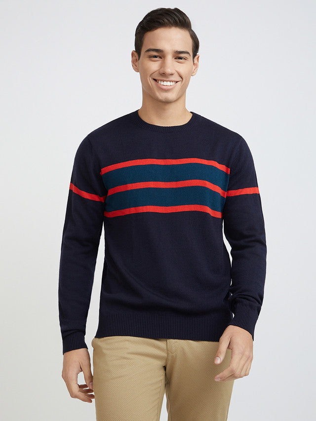 Casual Sweater Raymond Pure Wool Sweaters Men Blue Jacquard