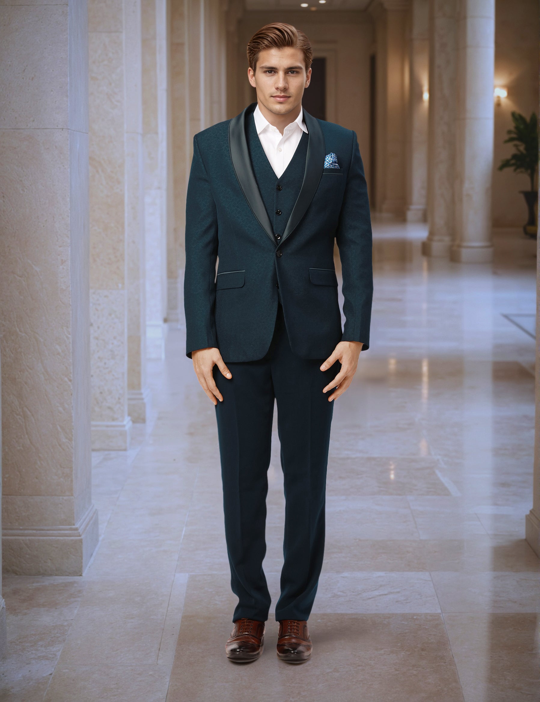 Ethnix by Raymond Men White Jacquard Tailored fit Polyster Blend