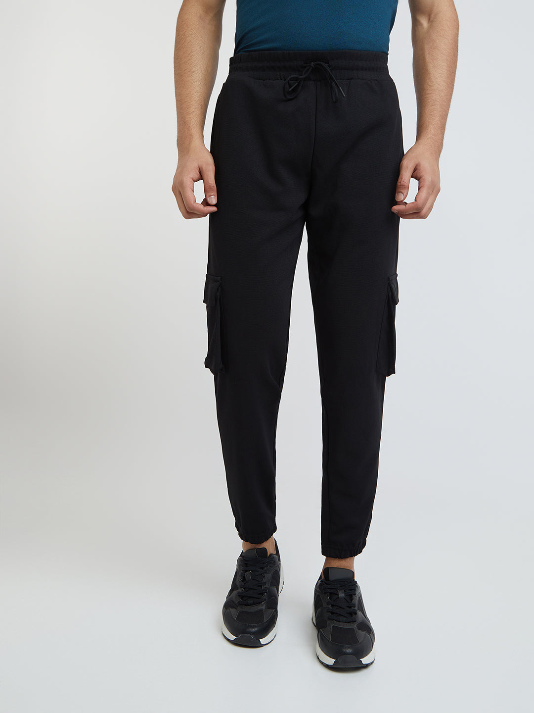 Mens black polyester joggers on sale