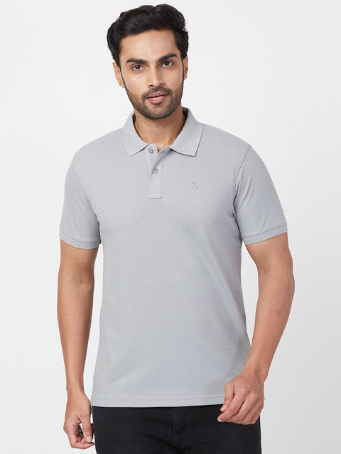 Parx Men Grey Regular Fit Solid Polo Neck T Shirt MyRaymond