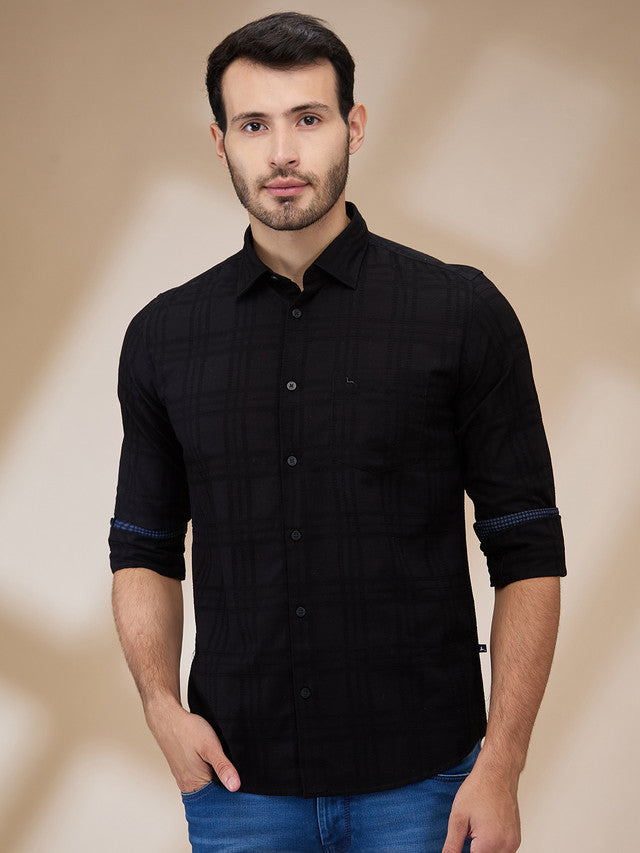 Parx Men Black Solid Slim Fit Cotton Casual Shirt