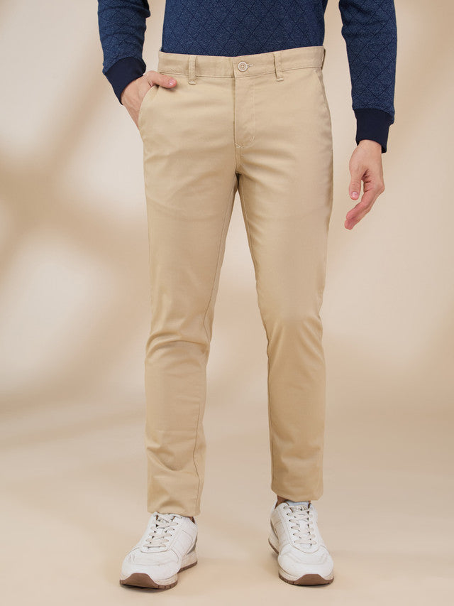 Parx Men Khaki Solid Super Slim Fit Cotton Blend Trouser