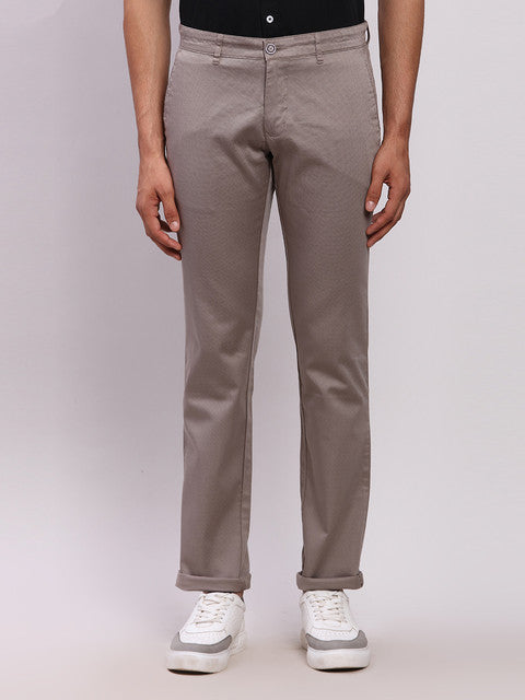 Parx Men Grey Printed Low Rise Tapered Fit Cotton Blend Trouser