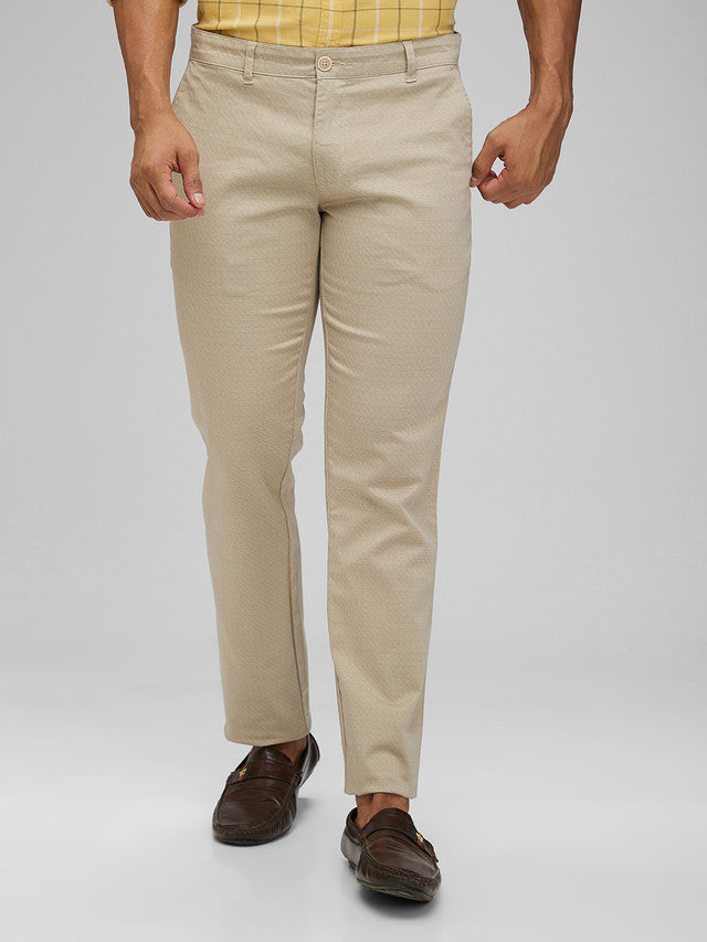 Parx Khaki Printed Low Rise Tapered Fit Cotton Blend Trouser – MyRaymond