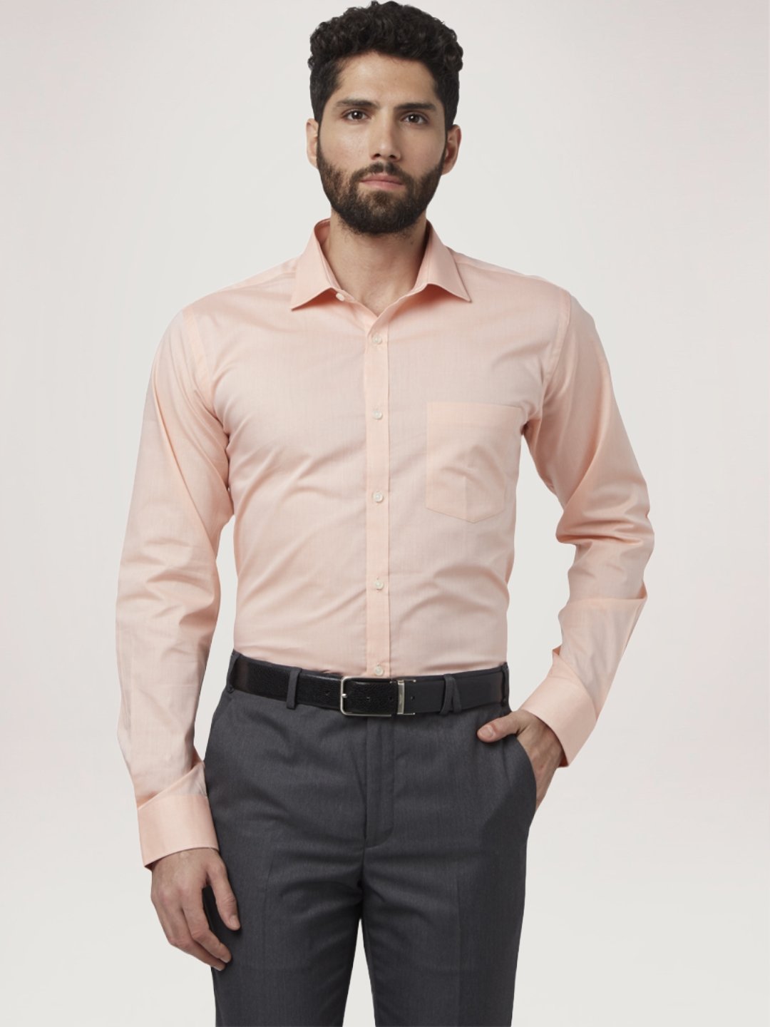 Men's Orange Solid Slim Fit Shirt