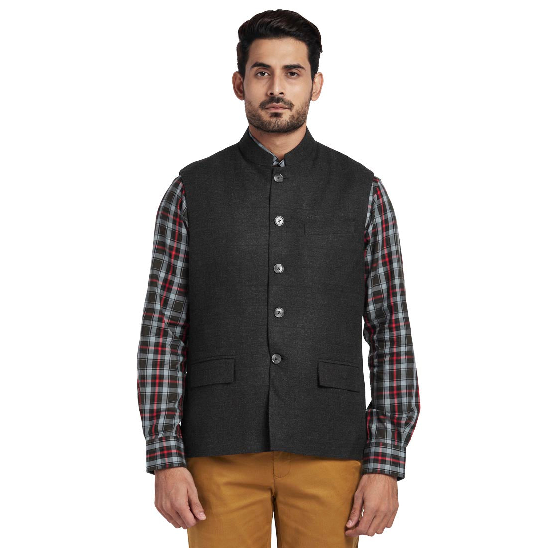 Men Grey Tailored Fit Polyester Blend Sleeveless Jackets – MyRaymond