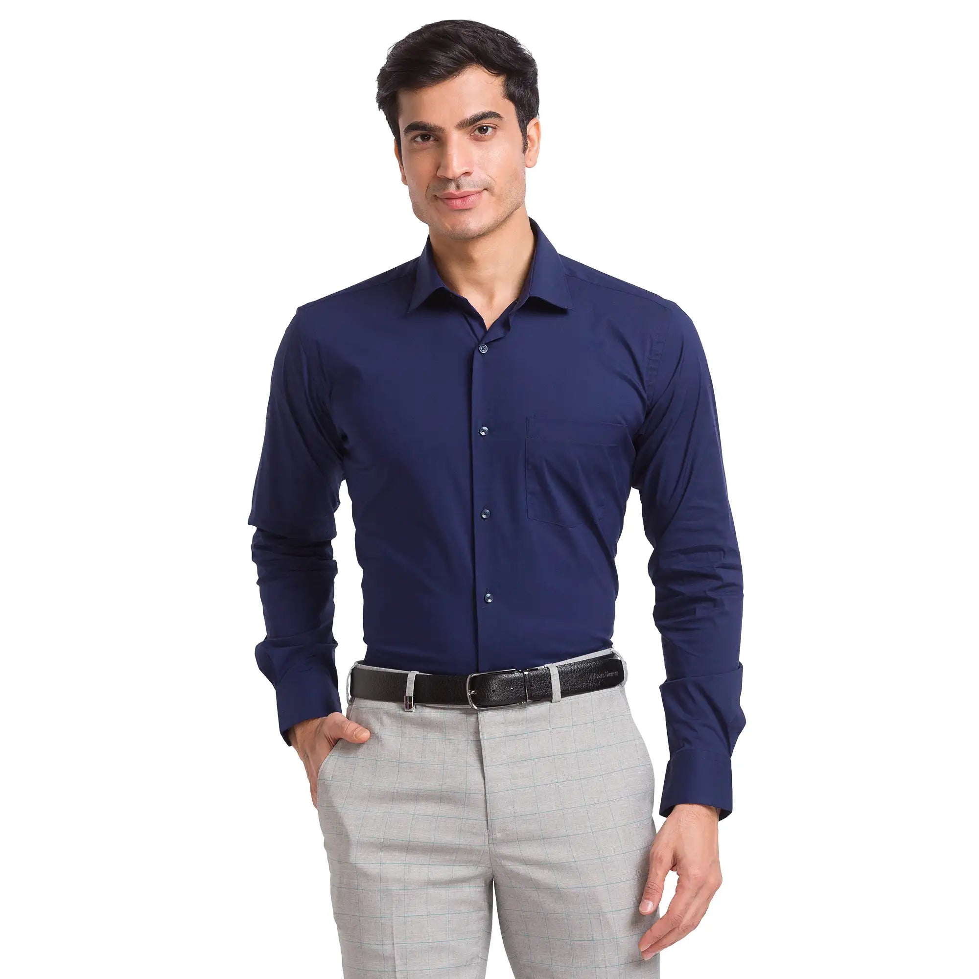Men's Blue Standard Textured Slim Fit Cotton Casual Shirt